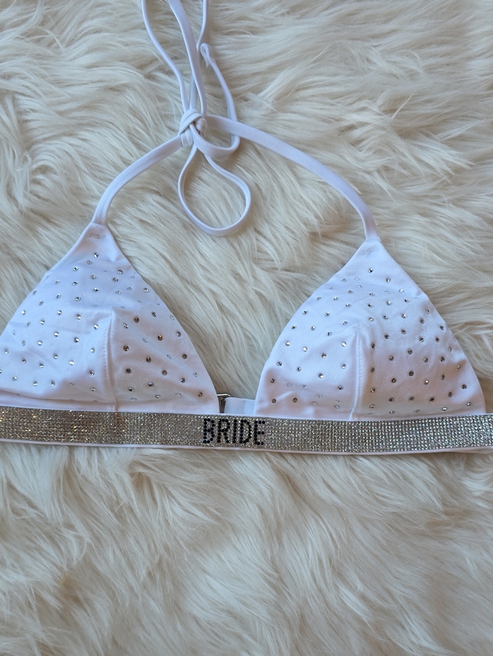 Victoria's Secret White Rhinestone 'BRIDE' Triangle Bikini Top SIZE S